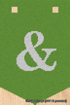 A simulated image of the stitched needlepoint design: Banner 18m Pointed Ampersand White on Light Green. Not A.I. generated.