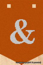 A simulated image of the stitched needlepoint design: Banner 18m Pointed Ampersand White on Orange. Not A.I. generated.