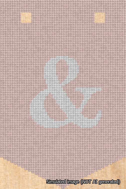 A simulated image of the stitched needlepoint design: Banner 18m Pointed Ampersand White on Pink. Not A.I. generated.