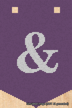 A simulated image of the stitched needlepoint design: Banner 18m Pointed Ampersand White on Purple. Not A.I. generated.