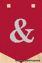 A simulated image of the stitched needlepoint design: Banner 18m Pointed Ampersand White on Red. Not A.I. generated.