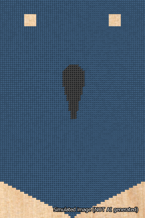 A simulated image of the stitched needlepoint design: Banner 18m Pointed Apostrophe Black on Blue. Not A.I. generated.