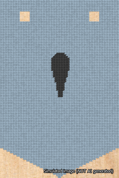 A simulated image of the stitched needlepoint design: Banner 18m Pointed Apostrophe Black on Light Blue. Not A.I. generated.