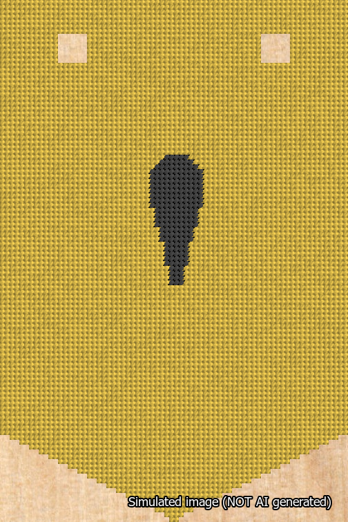 A simulated image of the stitched needlepoint design: Banner 18m Pointed Apostrophe Black on Yellow. Not A.I. generated.