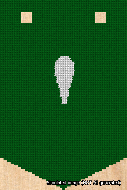 A simulated image of the stitched needlepoint design: Banner 18m Pointed Apostrophe White on Green. Not A.I. generated.