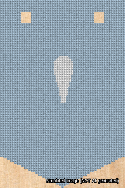 A simulated image of the stitched needlepoint design: Banner 18m Pointed Apostrophe White on Light Blue. Not A.I. generated.