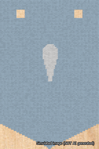 A simulated image of the stitched needlepoint design: Banner 18m Pointed Apostrophe White on Light Blue. Not A.I. generated.