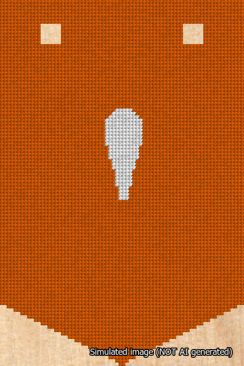 A simulated image of the stitched needlepoint design: Banner 18m Pointed Apostrophe White on Orange. Not A.I. generated.