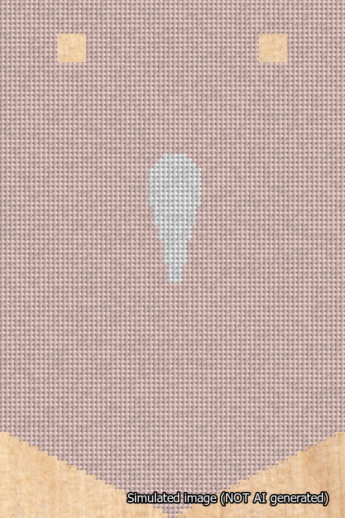 A simulated image of the stitched needlepoint design: Banner 18m Pointed Apostrophe White on Pink. Not A.I. generated.