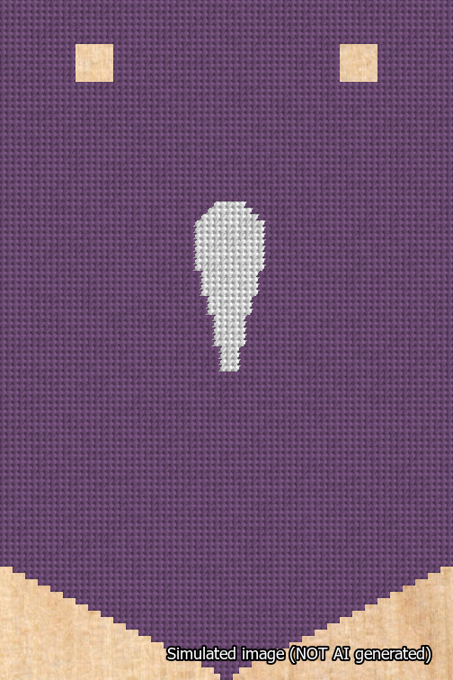 A simulated image of the stitched needlepoint design: Banner 18m Pointed Apostrophe White on Purple. Not A.I. generated.