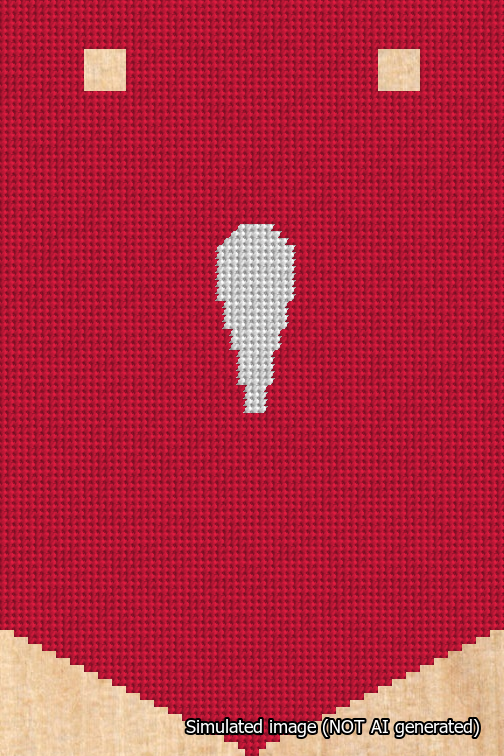 A simulated image of the stitched needlepoint design: Banner 18m Pointed Apostrophe White on Red. Not A.I. generated.