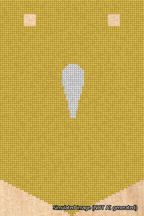 A simulated image of the stitched needlepoint design: Banner 18m Pointed Apostrophe White on Yellow. Not A.I. generated.