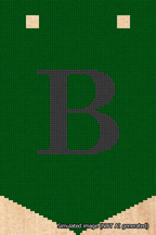 A simulated image of the stitched needlepoint design: Banner 18m Pointed B Black on Green. Not A.I. generated.