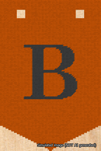 A simulated image of the stitched needlepoint design: Banner 18m Pointed B Black on Orange. Not A.I. generated.