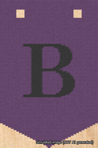 A simulated image of the stitched needlepoint design: Banner 18m Pointed B Black on Purple. Not A.I. generated.