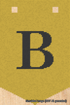A simulated image of the stitched needlepoint design: Banner 18m Pointed B Black on Yellow. Not A.I. generated.