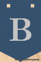 A simulated image of the stitched needlepoint design: Banner 18m Pointed B White on Blue. Not A.I. generated.