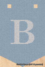 A simulated image of the stitched needlepoint design: Banner 18m Pointed B White on Light Blue. Not A.I. generated.