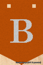 A simulated image of the stitched needlepoint design: Banner 18m Pointed B White on Orange. Not A.I. generated.