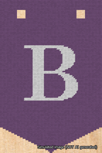 A simulated image of the stitched needlepoint design: Banner 18m Pointed B White on Purple. Not A.I. generated.