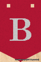 A simulated image of the stitched needlepoint design: Banner 18m Pointed B White on Red. Not A.I. generated.