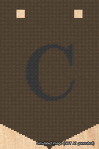 A simulated image of the stitched needlepoint design: Banner 18m Pointed C Black on Brown. Not A.I. generated.
