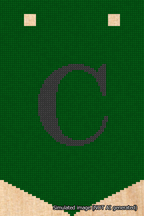 A simulated image of the stitched needlepoint design: Banner 18m Pointed C Black on Green. Not A.I. generated.