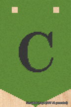 A simulated image of the stitched needlepoint design: Banner 18m Pointed C Black on Light Green. Not A.I. generated.