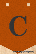 A simulated image of the stitched needlepoint design: Banner 18m Pointed C Black on Orange. Not A.I. generated.