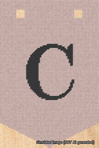 A simulated image of the stitched needlepoint design: Banner 18m Pointed C Black on Pink. Not A.I. generated.