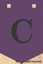 A simulated image of the stitched needlepoint design: Banner 18m Pointed C Black on Purple. Not A.I. generated.