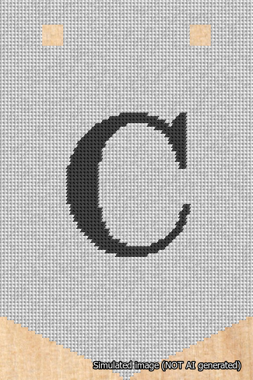 A simulated image of the stitched needlepoint design: Banner 18m Pointed C Black on White. Not A.I. generated.