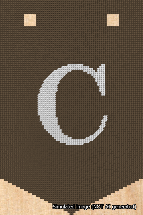 A simulated image of the stitched needlepoint design: Banner 18m Pointed C White on Brown. Not A.I. generated.