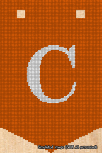 A simulated image of the stitched needlepoint design: Banner 18m Pointed C White on Orange. Not A.I. generated.