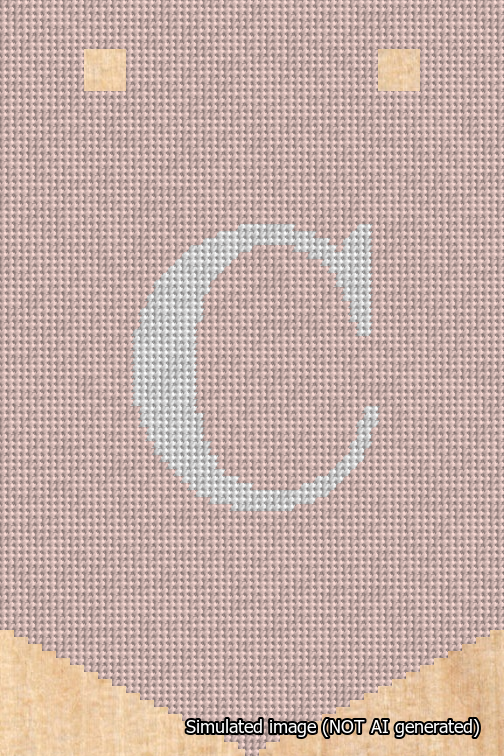 A simulated image of the stitched needlepoint design: Banner 18m Pointed C White on Pink. Not A.I. generated.