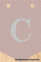 A simulated image of the stitched needlepoint design: Banner 18m Pointed C White on Pink. Not A.I. generated.