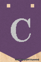A simulated image of the stitched needlepoint design: Banner 18m Pointed C White on Purple. Not A.I. generated.