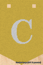A simulated image of the stitched needlepoint design: Banner 18m Pointed C White on Yellow. Not A.I. generated.