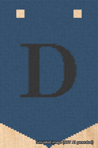 A simulated image of the stitched needlepoint design: Banner 18m Pointed D Black on Blue. Not A.I. generated.