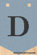 A simulated image of the stitched needlepoint design: Banner 18m Pointed D Black on Light Blue. Not A.I. generated.