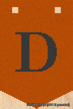A simulated image of the stitched needlepoint design: Banner 18m Pointed D Black on Orange. Not A.I. generated.