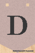 A simulated image of the stitched needlepoint design: Banner 18m Pointed D Black on Pink. Not A.I. generated.