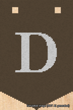 A simulated image of the stitched needlepoint design: Banner 18m Pointed D White on Brown. Not A.I. generated.
