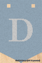 A simulated image of the stitched needlepoint design: Banner 18m Pointed D White on Light Blue. Not A.I. generated.