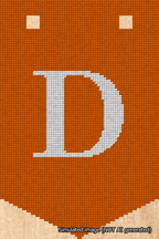 A simulated image of the stitched needlepoint design: Banner 18m Pointed D White on Orange. Not A.I. generated.