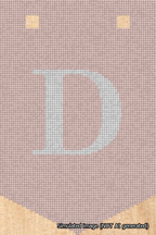 A simulated image of the stitched needlepoint design: Banner 18m Pointed D White on Pink. Not A.I. generated.