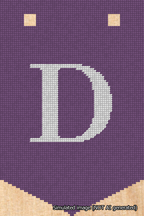 A simulated image of the stitched needlepoint design: Banner 18m Pointed D White on Purple. Not A.I. generated.