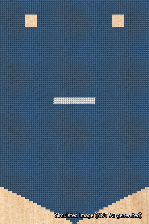 A simulated image of the stitched needlepoint design: Banner 18m Pointed Dash White on Blue. Not A.I. generated.