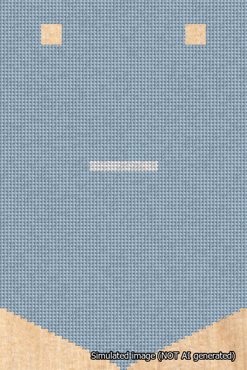 A simulated image of the stitched needlepoint design: Banner 18m Pointed Dash White on Light Blue. Not A.I. generated.