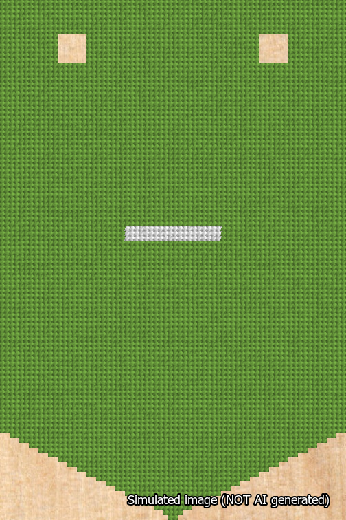 A simulated image of the stitched needlepoint design: Banner 18m Pointed Dash White on Light Green. Not A.I. generated.